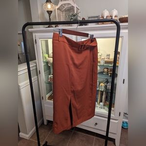 Express Orange High Waisted Midi Skirt Size 8